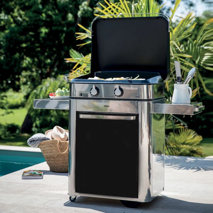 Combo ENOSIGN 65 Plancha Gaz Noir et Inox sur Chariot