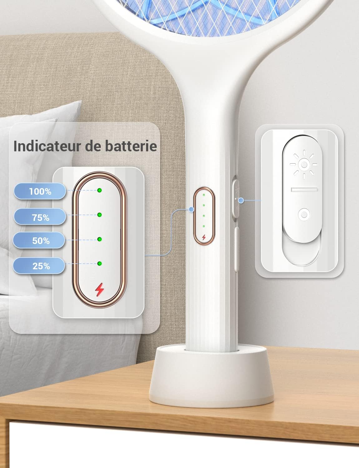 Raquette Anti Moustiques Électrique 4000 V 1500 mAh