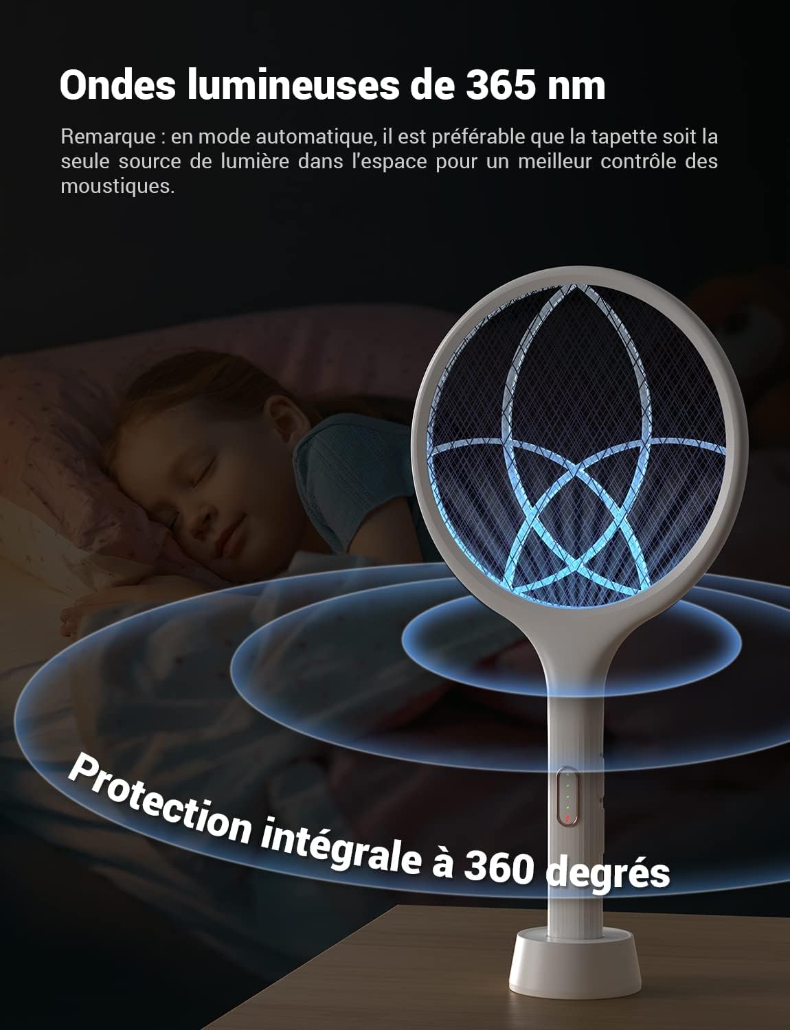 Raquette Anti Moustiques Électrique 4000 V 1500 mAh