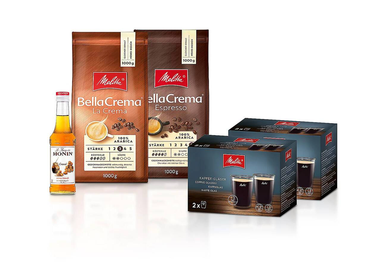 Machine à café automatique MELLITA - PASSIONE F530-102  (avec inclus 2x 1kg de grains, sirop de caramel + 4 verres)
