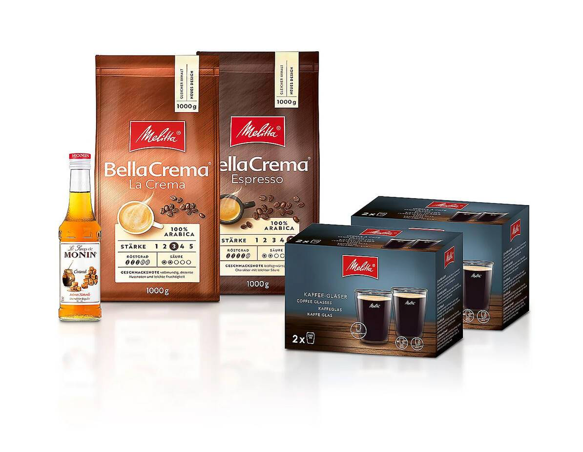 Machine à café automatique MELLITA - PASSIONE F530-101  (avec inclus 2x 1kg de grains, sirop de caramel + 4 verres)